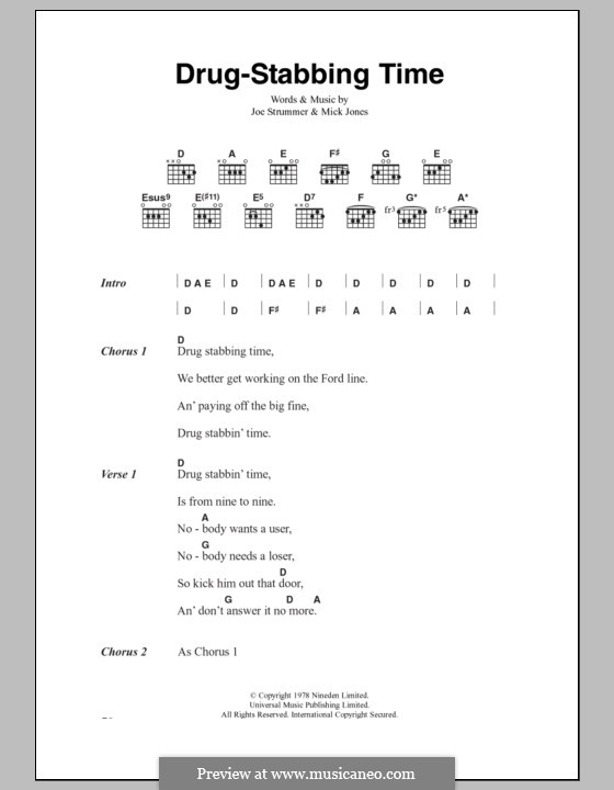 Drug-Stabbing Time (The Clash): Текст, аккорды by Joe Strummer, Mick Jones