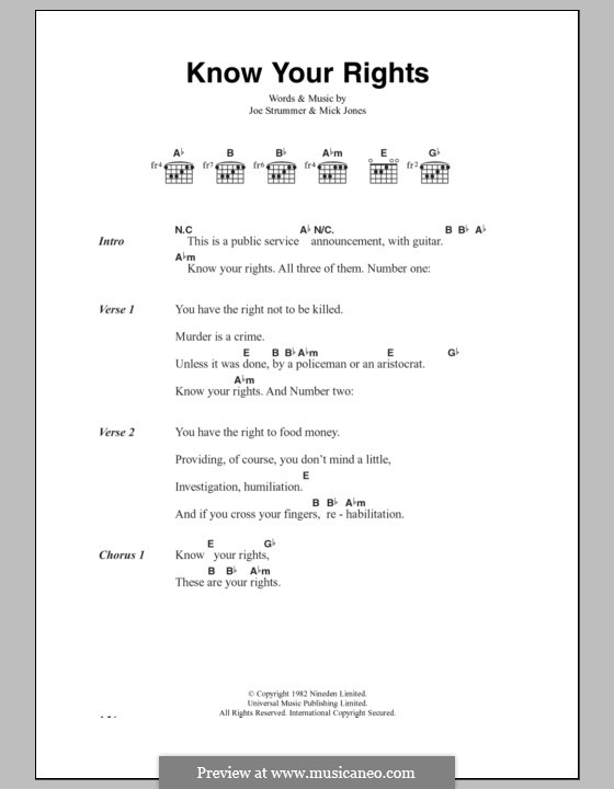 Know Your Rights (The Clash): Текст, аккорды by Joe Strummer, Mick Jones
