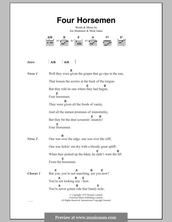 Four Horsemen (The Clash): Текст, аккорды by Joe Strummer, Mick Jones