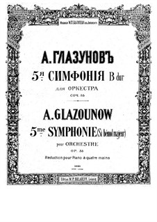 Симфония No.5 си-бемоль мажор, Op.55: Для фортепиано в 4 руки – партии by Александр Глазунов