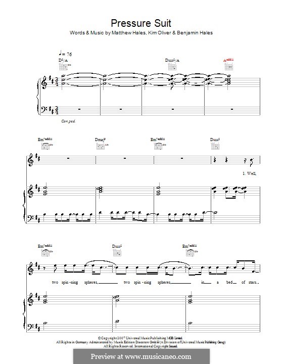Pressure Suit (Aqualung): Для голоса и фортепиано (или гитары) by Benjamin Hales, Kim Oliver, Matthew Hales