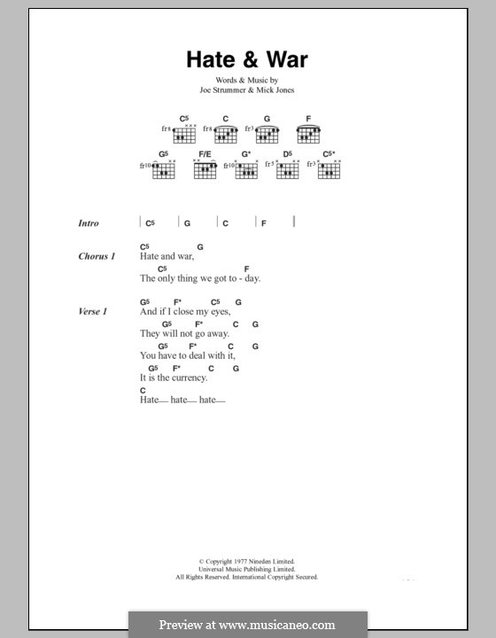 Hate and War (The Clash): Текст, аккорды by Joe Strummer, Mick Jones