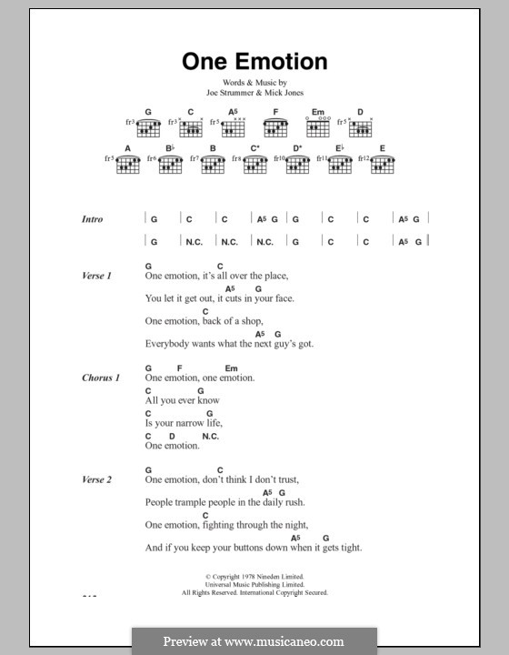 One Emotion (The Clash): Текст, аккорды by Joe Strummer, Mick Jones