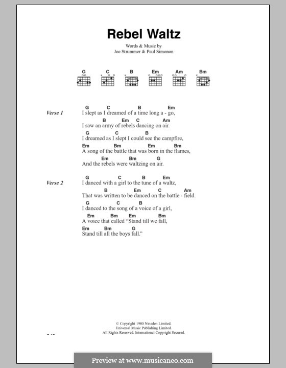 Rebel Waltz (The Clash): Текст, аккорды by Joe Strummer, Paul Simonon