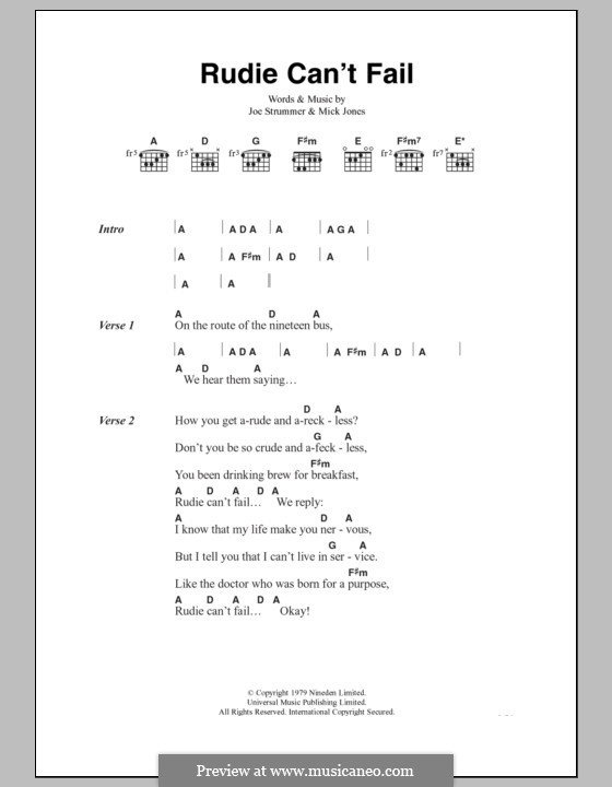 Rudie Can't Fail (The Clash): Текст, аккорды by Joe Strummer, Mick Jones