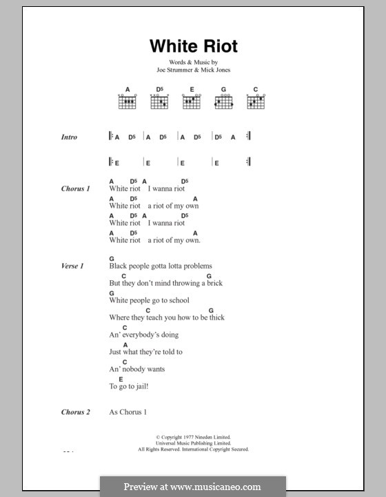 White Riot (The Clash): Текст, аккорды by Joe Strummer, Mick Jones, Paul Simonon, Topper Headon
