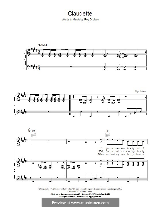 Claudette (The Everly Brothers): Для голоса и фортепиано (или гитары) by Roy Orbison