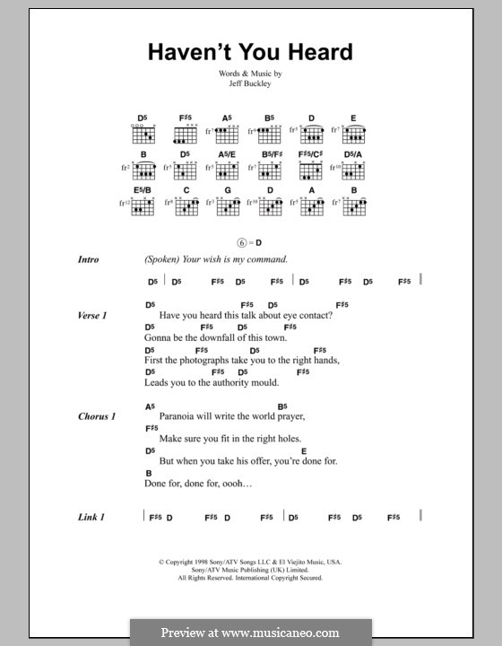 Haven't You Heard: Текст, аккорды by Jeff Buckley