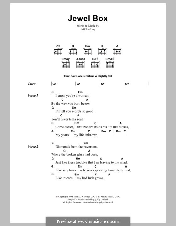 Jewel Box: Текст, аккорды by Jeff Buckley