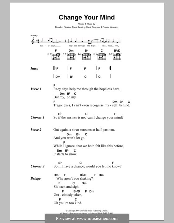 Change Your Mind (The Killers): Текст, аккорды by Brandon Flowers, Dave Keuning, Mark Stoermer, Ronnie Vannucci