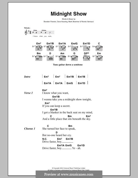 Midnight Show (The Killers): Текст, аккорды by Brandon Flowers, Dave Keuning, Mark Stoermer, Ronnie Vannucci