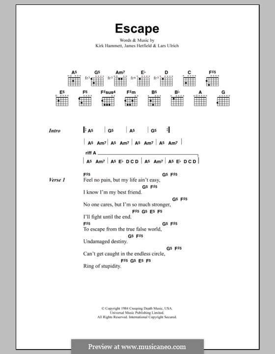 Escape (Metallica): Текст, аккорды by James Hetfield, Kirk Hammett, Lars Ulrich