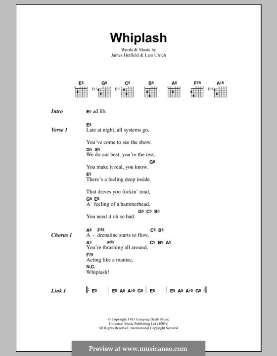 Whiplash (Metallica): Текст, аккорды by James Hetfield, Lars Ulrich