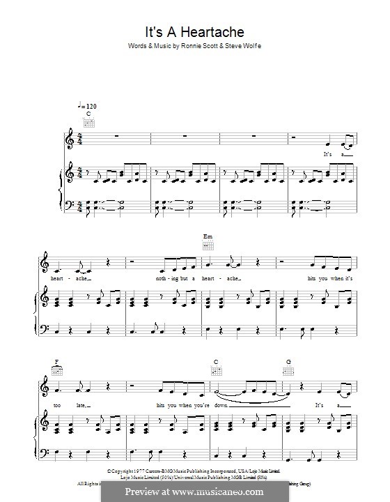It's a Heartache (Bonnie Tyler): Для голоса и фортепиано (или гитары) by Ronnie Scott, Steve Wolfe