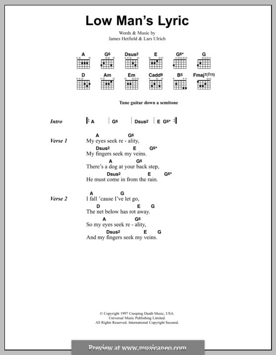 Low Man's Lyric (Metallica): Текст, аккорды by James Hetfield, Lars Ulrich