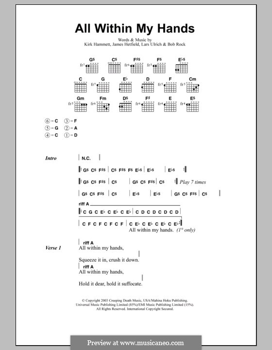 All Within My Hands (Metallica): Текст, аккорды by Bob Rock, James Hetfield, Kirk Hammett, Lars Ulrich