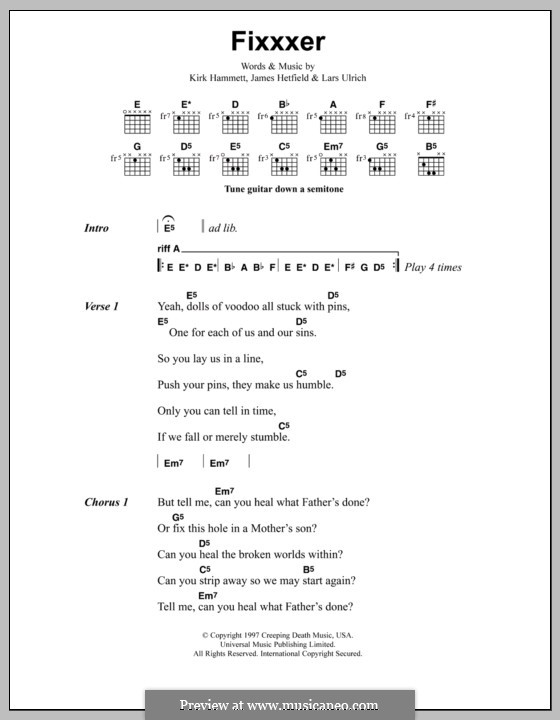 Fixxxer (Metallica): Текст, аккорды by James Hetfield, Kirk Hammett, Lars Ulrich