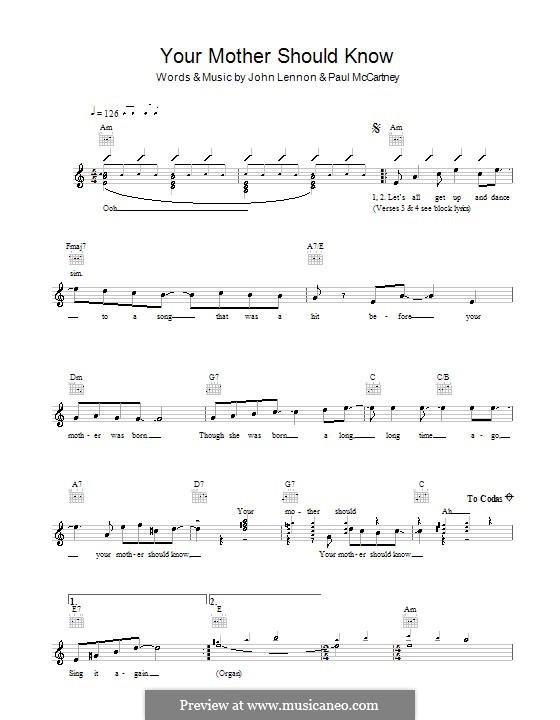 Your Mother Should Know (The Beatles): Мелодия, текст и аккорды by John Lennon, Paul McCartney