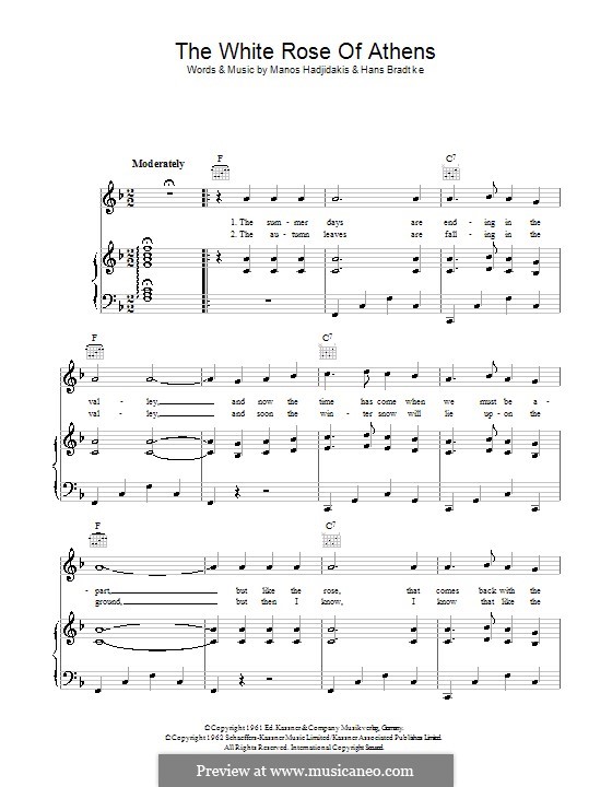 White Rose of Athens (Manos Hadjidakis): Для голоса и фортепиано (или гитары) by Hans Bradtke