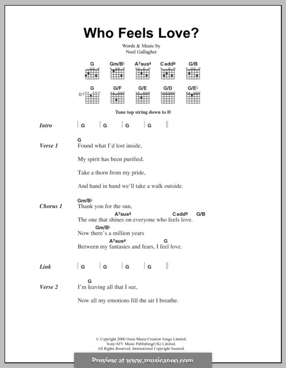 Who Feels Love? (Oasis): Текст, аккорды by Noel Gallagher