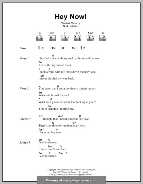 Hey Now (Oasis): Текст, аккорды by Noel Gallagher