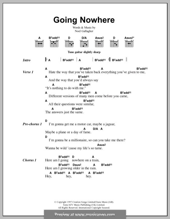 Going Nowhere (Oasis): Текст, аккорды by Noel Gallagher