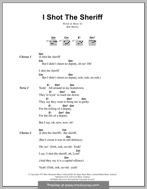 I Shot the Sheriff: Текст, аккорды by Bob Marley