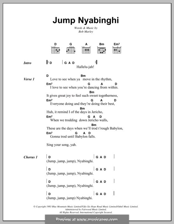 Jump Nyabinghi: Текст, аккорды by Bob Marley