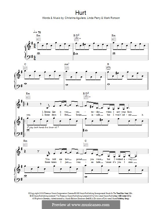 Hurt: Для голоса и фортепиано (или гитары) by Christina Aguilera, Linda Perry, Mark Ronson