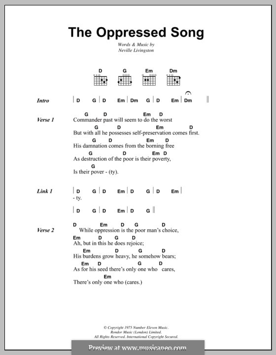The Oppressed Song (Bob Marley): Текст, аккорды by Neville Livingston