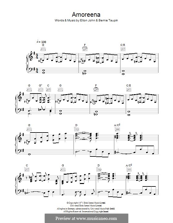 Amoreena: Для голоса и фортепиано (или гитары) by Elton John