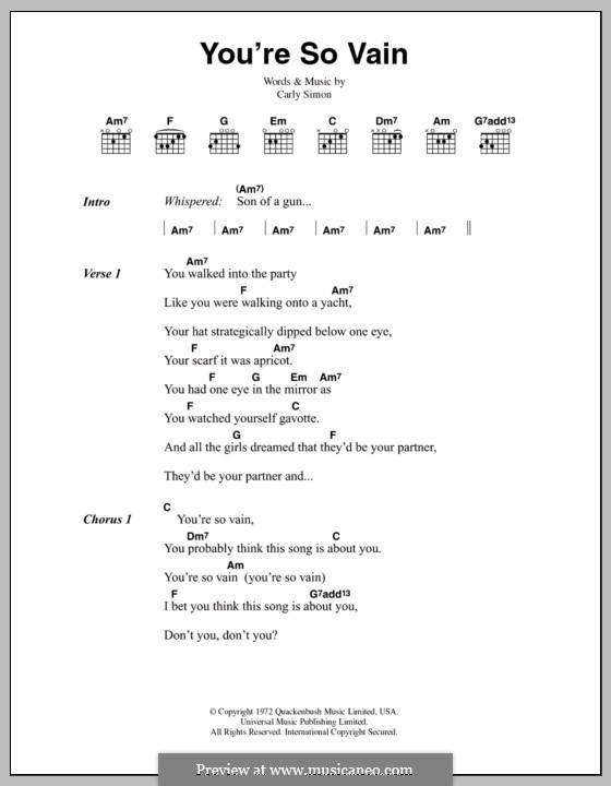 You're So Vain: Текст и аккорды by Carly Simon
