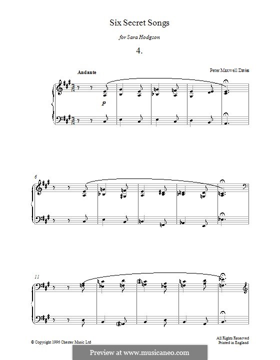 Six Secret Songs for Piano: No.4 by Peter Maxwell Davies