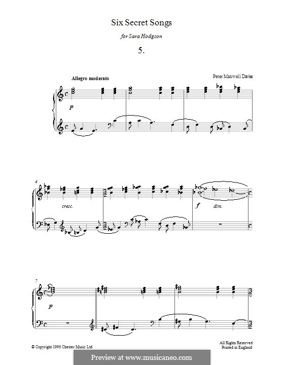 Six Secret Songs for Piano: No.5 by Peter Maxwell Davies