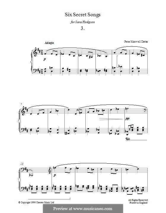 Six Secret Songs for Piano: No.3 by Peter Maxwell Davies