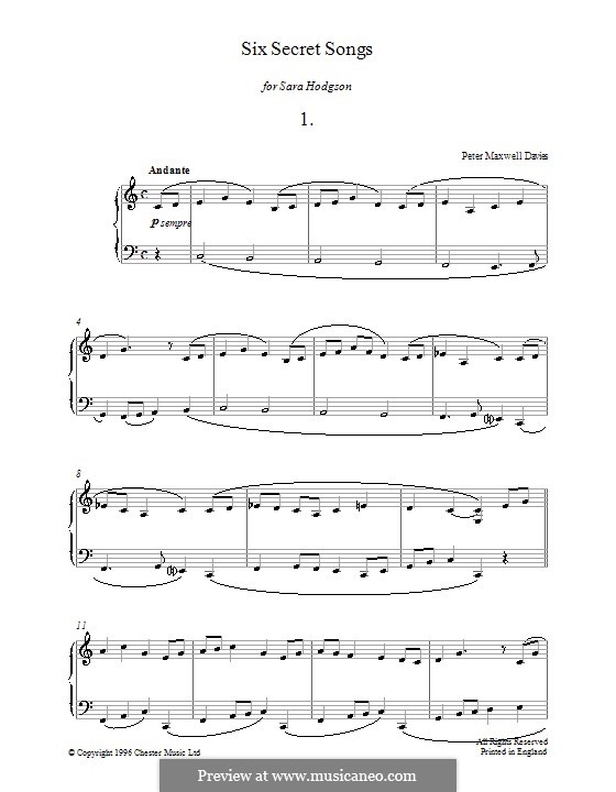 Six Secret Songs for Piano: No.1 by Peter Maxwell Davies