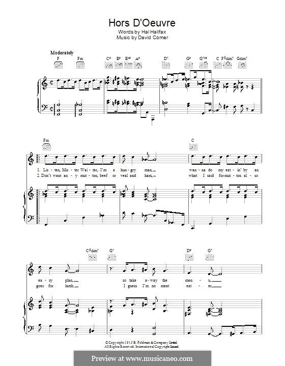 Hors d'Oeuvre: Для голоса и фортепиано (или гитары) by David Comer