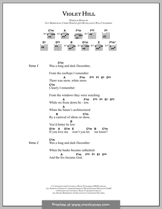 Violet Hill (Coldplay): Текст, аккорды by Chris Martin, Guy Berryman, Jonny Buckland, Will Champion