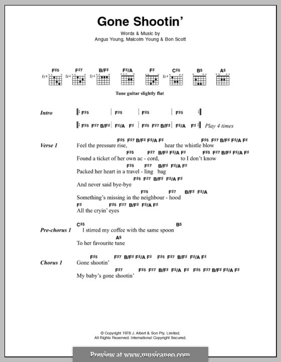 Gone Shootin' (AC/DC): Текст, аккорды by Angus Young, Bon Scott, Malcolm Young