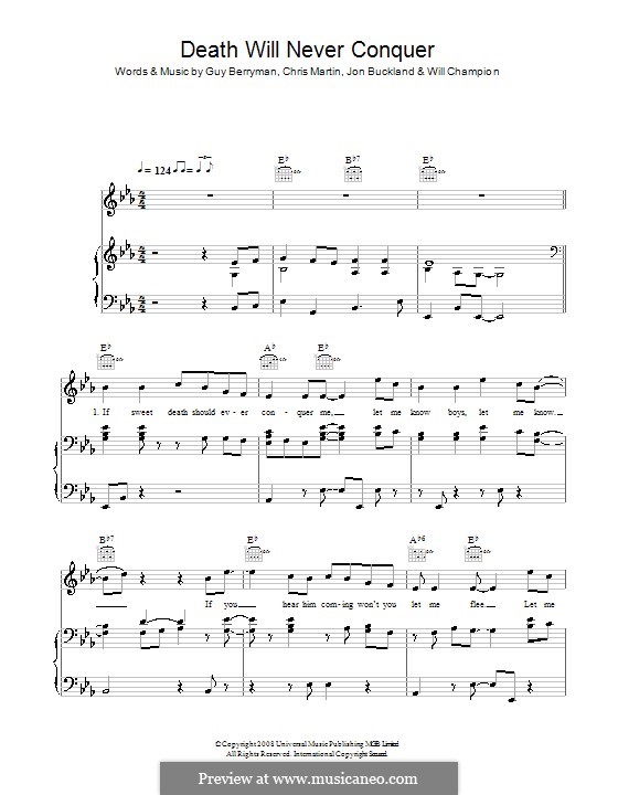 Death Will Never Conquer (Coldplay): Для голоса и фортепиано (или гитары) by Chris Martin, Guy Berryman, Jonny Buckland, Will Champion
