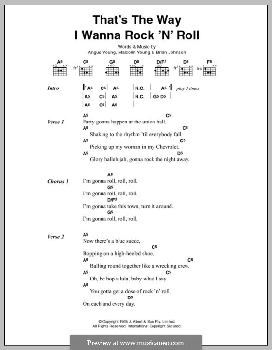 That's the Way I Wanna Rock 'n' Roll (AC/DC): Текст, аккорды by Angus Young, Brian Johnson, Malcolm Young