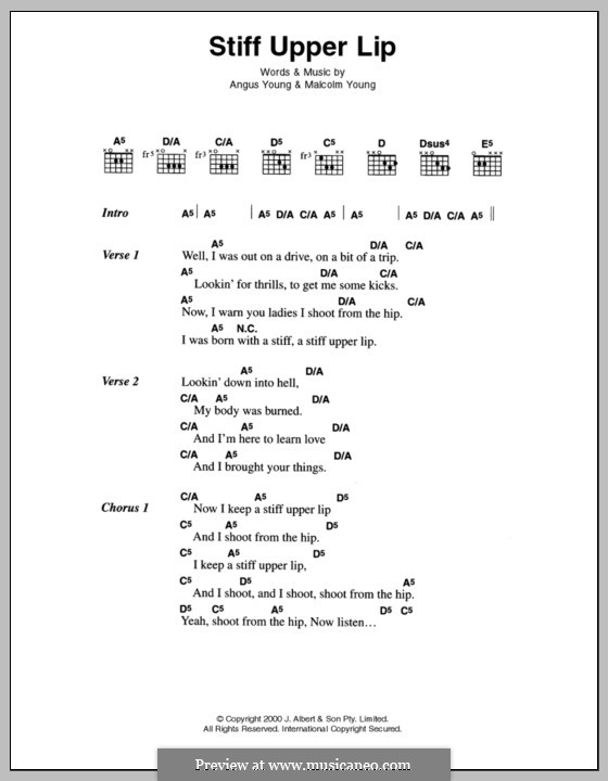 Stiff Upper Lip (AC/DC): Текст, аккорды by Angus Young, Malcolm Young