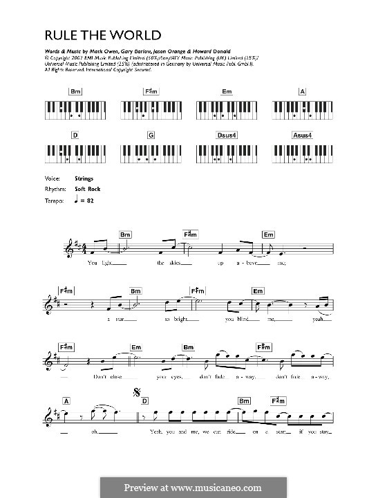 Rule the World (from Stardust): Для клавишного инструмента (Take That) by Gary Barlow, Howard Donald, Jason Orange, Mark Owen