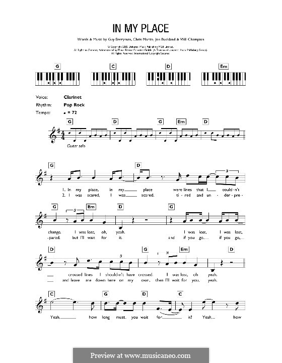 In My Place (Coldplay): Для клавишного инструмента by Chris Martin, Guy Berryman, Jonny Buckland, Will Champion