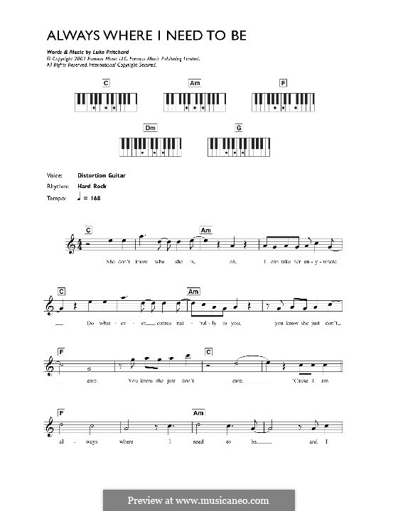 Always Where I Need To Be (The Kooks): Для клавишного инструмента by Luke Pritchard