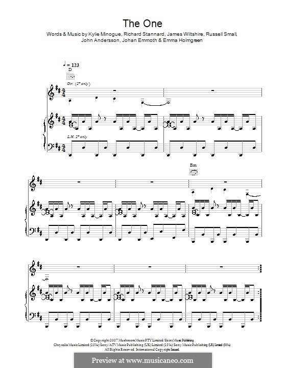 The One (Kylie Minogue): Для голоса и фортепиано (или гитары) by Emma Holmgreen, James Wiltshire, Johan Emmoth, John Andersson, Richard Stannard, Russell Small