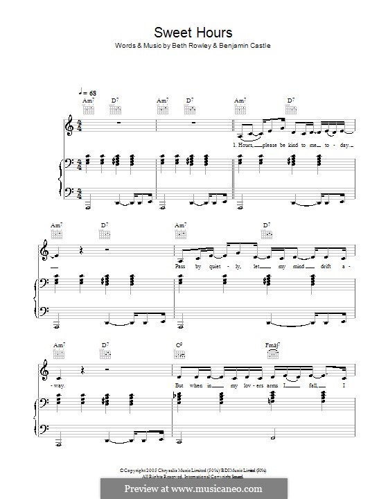 Sweet Hours (Beth Rowley): Для голоса и фортепиано (или гитары) by Benjamin Castle