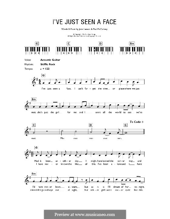 I've Just Seen a Face (The Beatles): Для клавишного инструмента by John Lennon, Paul McCartney