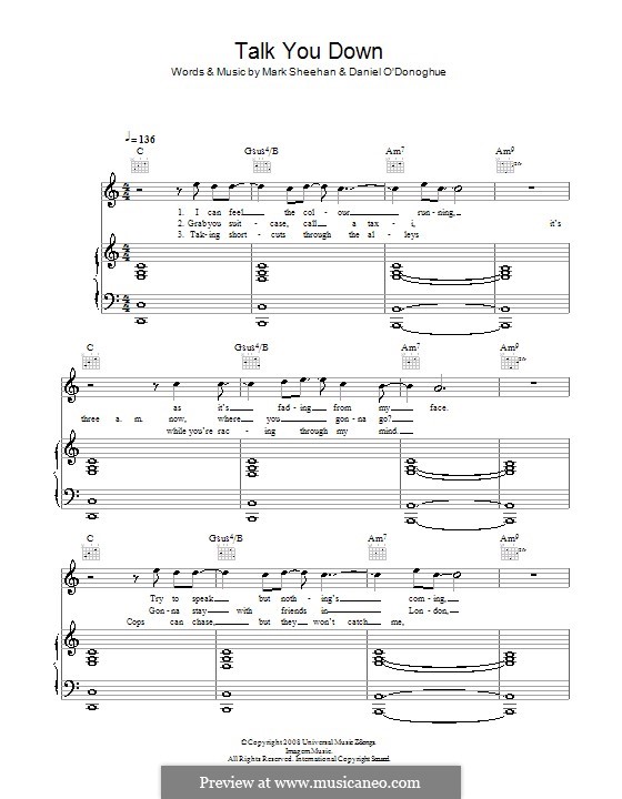 Talk You Down (The Script): Для голоса и фортепиано (или гитары) by Danny O'Donoghue, Mark Sheehan