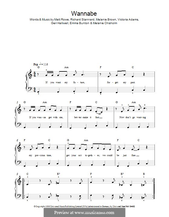 Wannabe (The Spice Girls): Для фортепиано (легкий уровень) by Emma Bunton, Geri Halliwell, Matt Rowe, Melanie Brown, Melanie C, Richard Stannard, Victoria Adams